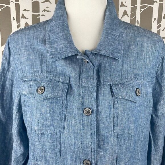 100% Linen Trucker Style Jacket L - Picture 13 of 16